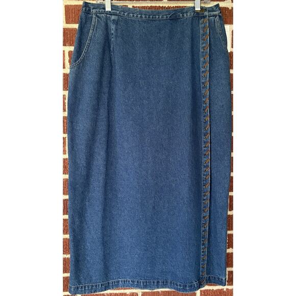 Stonebridge Denim Wrap Skirt Faux Suede Trim with Pockets Size 16W NWT - Picture 1 of 4
